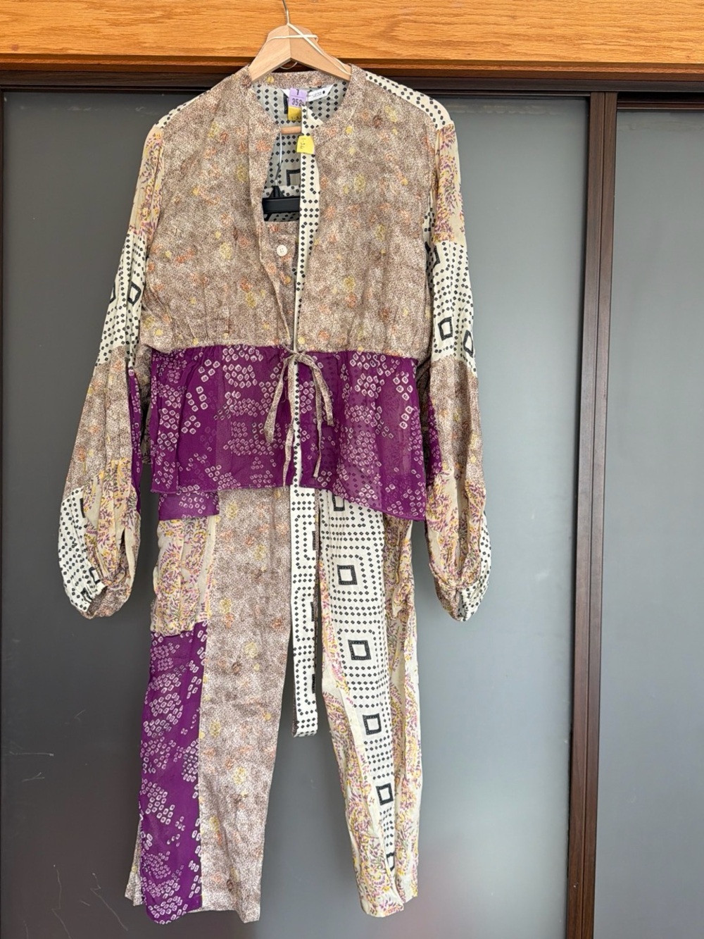 Zara Multi-Pattern Purple Cream Brown Patchwork Jumpsuit Set